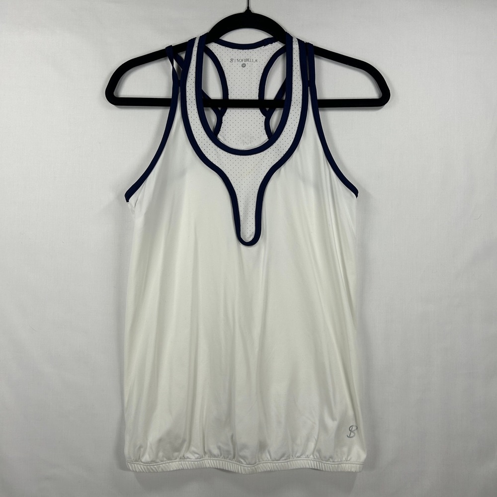 Sofibella White Navy Athletic Tank Top Size M